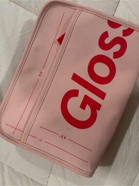 Glossier Pink and Red Zip Cosmetic Pouch
